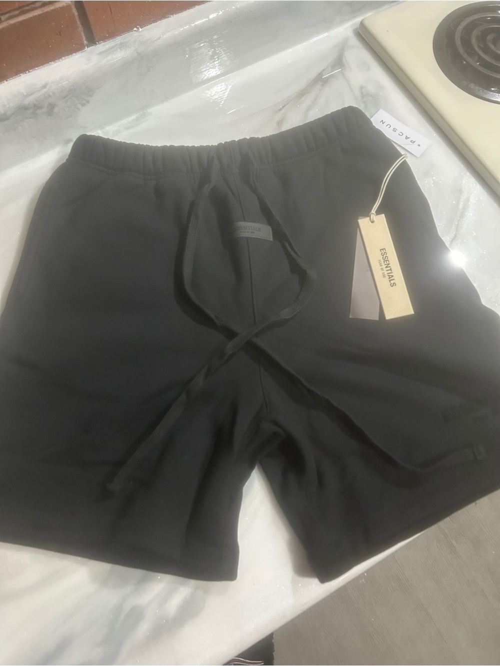 Fear of God ESSENTIALS Black Drawstring Fleece Athletic Shorts